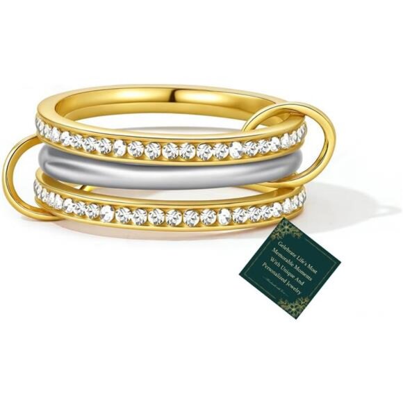 Gold and Silver Statement Rings Set for Women Gold Stackable Knot Rings Trendy - Picture 1 of 6